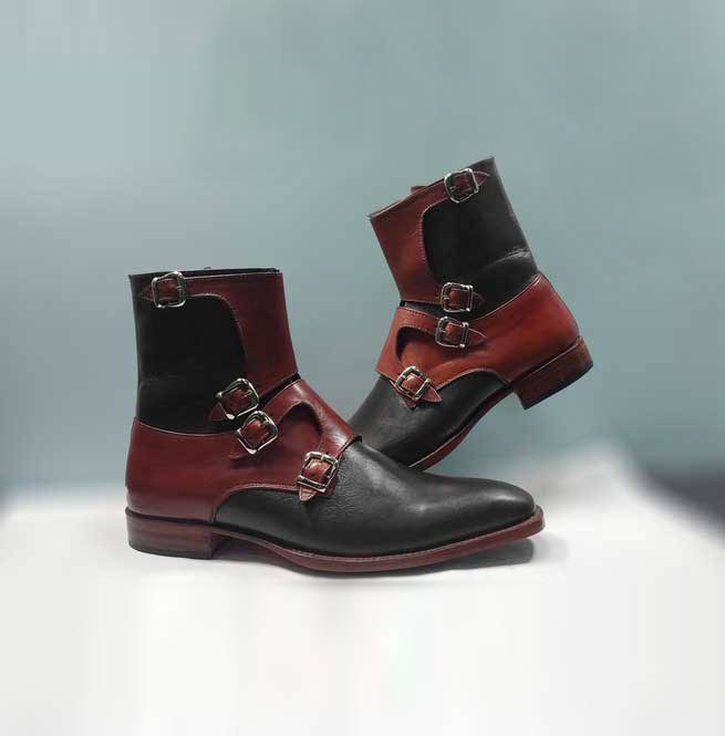 handmade ankle boots, red black boots