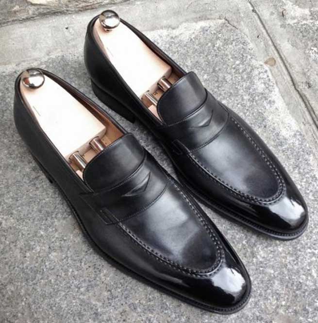 Handmade Men Black Moccasin Dress Shoes