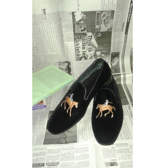 Handmade Men Black Velvet Loafer Shoes