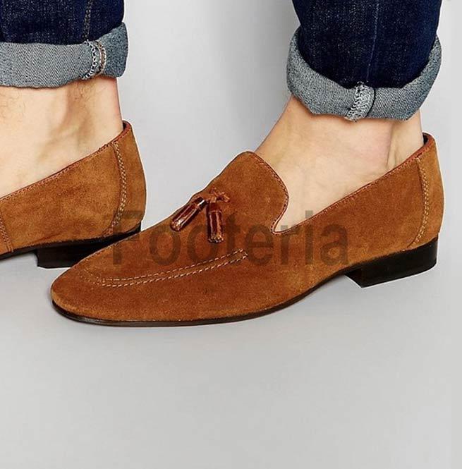 Handmade Men Brown Loafer Shoes, Tassel Shoes For , Moccasin Shoe