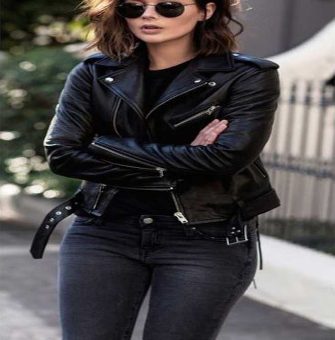 Women Black Leather Moto Jacket, Womens Fashion Black Leather Belted ...